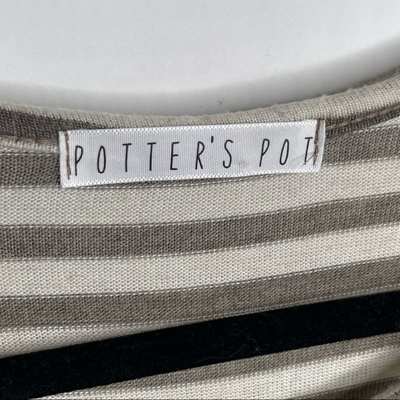 Potter’s Pot Striped Long Sleeve Shirt Suede Zip Back Small - Picture 3 of 7